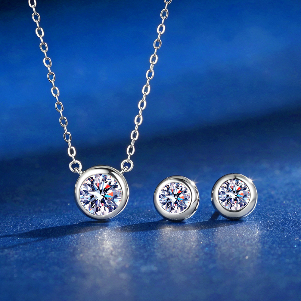 Bezels Set Pendant - Brincos de Moissanite Cor D com